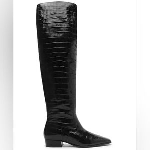 Schutz Size 9 Helena Over The Knee  Crocodile Design Black Leather Boots
